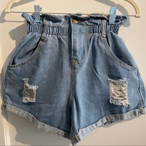High rise paper bag shorts